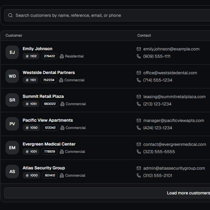 Customer list screenshot