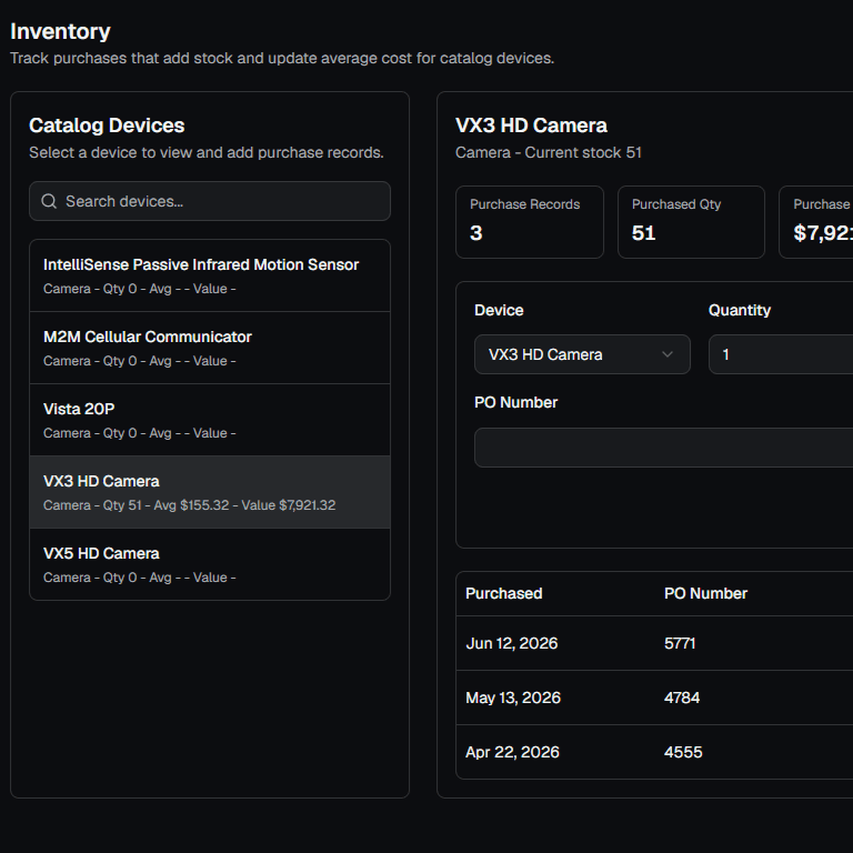 Inventory table screenshot