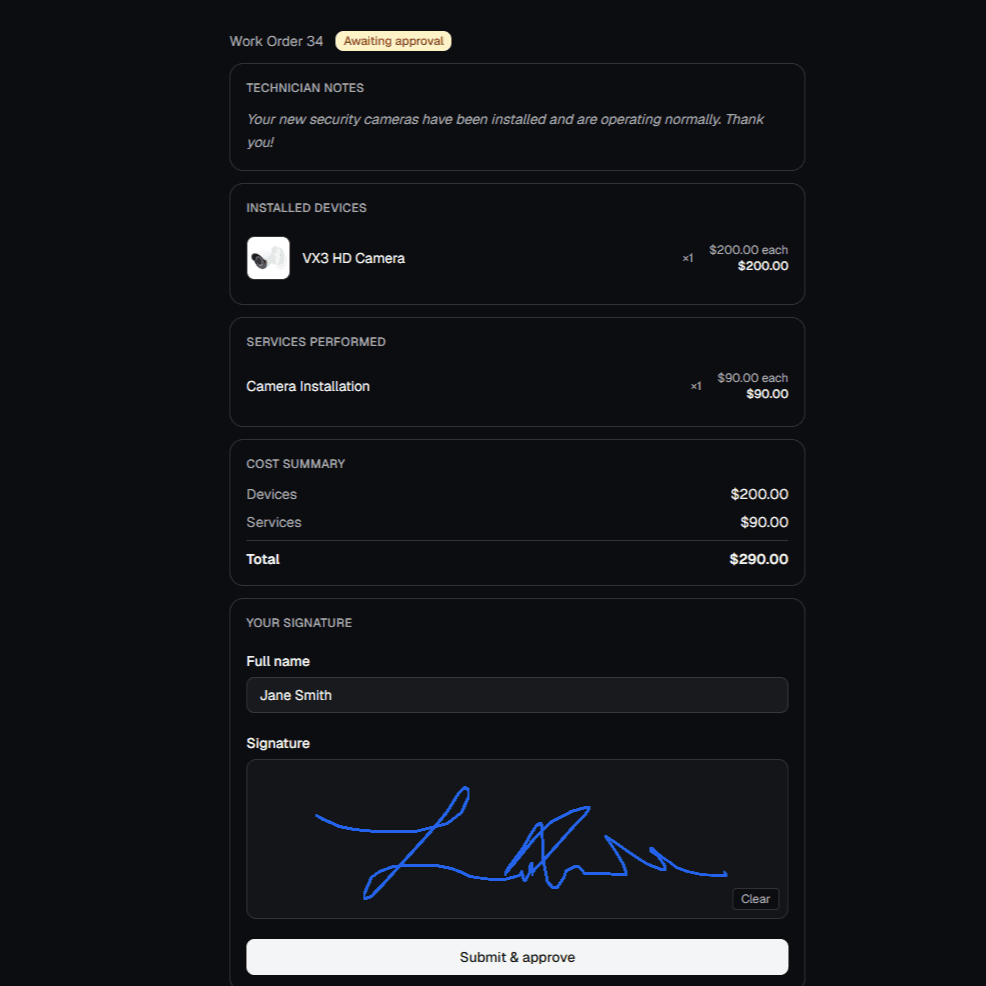 Signature form screenshot
